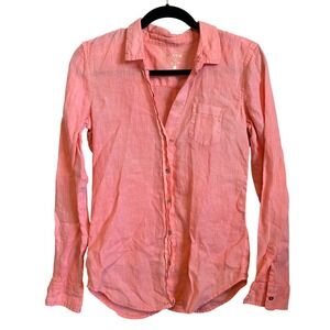 Lilly Pulitzer Coral Pink 100% Linen Button Down Shirt Small